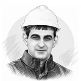 Pencil portrait of Albert in a hard hat