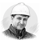 Pencil portrait of Artyom in a hard hat