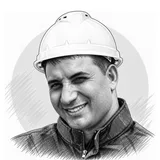 Pencil portrait of Mher in a hard hat