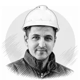 Pencil portrait of Vache in a hard hat